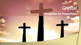  Presentation with hill - Amazing slide set having easter sunday - three crosses on a hill backdrop and a coral colored foreground