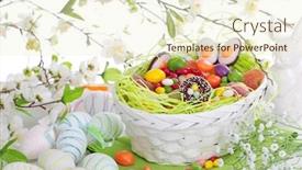  Presentation with easter - Colorful presentation theme enhanced with easter-sweets-and-easter-eggs backdrop and a cream colored foreground