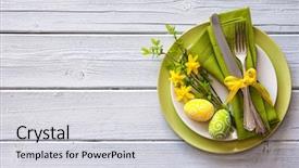 Presentation with cutlery easter table setting - Colorful PPT layouts enhanced with easter table setting with daffodil backdrop and a light gray colored foreground