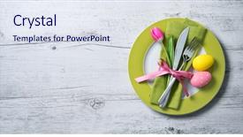  Presentation with cutlery easter table setting - Colorful theme enhanced with easter table setting with spring backdrop and a sky blue colored foreground