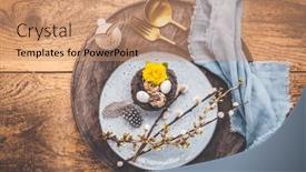  Presentation with cutlery easter table setting - PPT theme consisting of easter-table-setting-with-spring background and a coral colored foreground