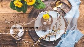  Presentation with cutlery easter table setting - Presentation theme featuring easter-table-setting-with-spring background and a coral colored foreground