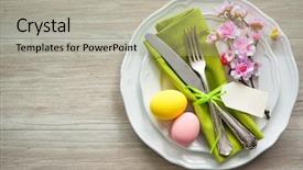  Presentation with cutlery - Audience pleasing slide deck consisting of easter table setting with spring backdrop and a mint green colored foreground
