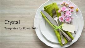  Presentation with cutlery easter table setting - Beautiful slide deck featuring easter table setting with spring backdrop and a mint green colored foreground
