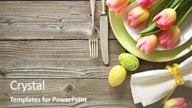 Presentation with cutlery - Presentation design with easter table setting with spring background and a coral colored foreground