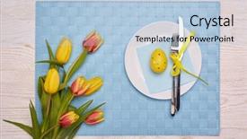  Presentation with tableware - Beautiful PPT layouts featuring yellow color invitation set - easter table setting with spring backdrop and a light blue colored foreground