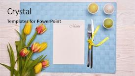  Presentation with tableware - PPT layouts having yellow color invitation set - easter table setting with spring background and a light blue colored foreground