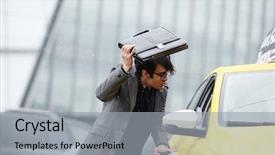  Presentation with eastern - Colorful presentation design enhanced with hurrying to catch taxi cab backdrop and a light gray colored foreground