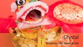  Presentation with traditional dancing - Colorful theme enhanced with eastern dance - chinese traditional dancing lion word backdrop and a gold colored foreground