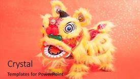  Presentation with chinese traditional - PPT theme having eastern dance - chinese traditional dancing lion background and a red colored foreground