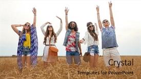  Presentation with happy holidays - Theme having eastern dance - summer holidays fun and people background and a coral colored foreground