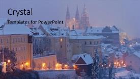  Presentation with winter and transition - Colorful PPT theme enhanced with eastern europe - hradcany in winter prague czech backdrop and a light blue colored foreground