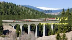  Presentation with train railway - PPT theme featuring eastern europe - passenger train on railway viaduct background and a tawny brown colored foreground