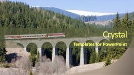  Presentation with vintage steam powered railway train - Cool new slides with eastern europe - passenger train on railway viaduct backdrop and a tawny brown colored foreground