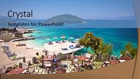  Presentation with albania - Presentation theme enhanced with eastern europe - sunshade umbrellas and deckchairs background and a light blue colored foreground