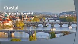  Presentation with prague - Beautiful presentation theme featuring eastern europe - view on prague at sunset backdrop and a light blue colored foreground