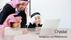  Presentation with middle eastern traditional dishes falafel - Amazing PPT theme having eastern father with sons working backdrop and a  colored foreground