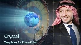  Presentation with arab - PPT layouts featuring eastern globe - arab businessman in global business background and a ocean colored foreground