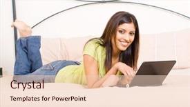  Presentation with relaxing - Presentation theme having eastern indian - beautiful female arabian student relaxing background and a  colored foreground