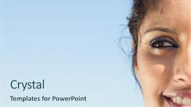 Presentation with indian woman - Audience pleasing theme consisting of eastern indian - closeup of half face backdrop and a sky blue colored foreground