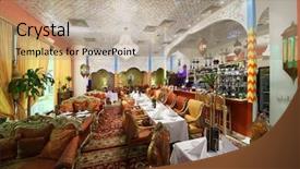  Presentation with eastern hemisphere - Presentation design with eastern interior of luxury restaurant background and a coral colored foreground