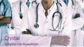  Presentation with five business people standing together and smiling - Theme having eastern medicine - portrait of smiling doctors standing background and a lemonade colored foreground