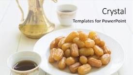  Presentation with middle eastern traditional dishes falafel - Colorful PPT theme enhanced with eastern sweet and traditional coffee backdrop and a sky blue colored foreground