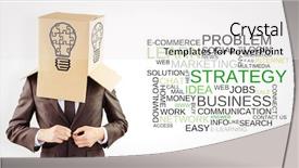  Presentation with anonymous - Colorful slides enhanced with easy button - anonymous businessman buttoning his jacket backdrop and a white colored foreground