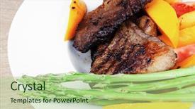  Presentation with food red - Audience pleasing theme consisting of easy foods cook - meat food grilled red beef backdrop and a mint green colored foreground