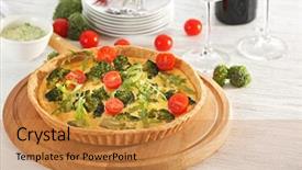  Presentation with periodic table actinide series - Presentation having easy foods cook - tasty broccoli quiche on table background and a  colored foreground