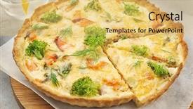  Presentation with salmon - Beautiful PPT theme featuring easy foods cook - tasty salmon quiche on wooden backdrop and a yellow colored foreground