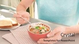  Presentation with chicken little chicks - Audience pleasing slide deck consisting of easy foods cook - woman eating homemade chicken soup backdrop and a coral colored foreground