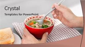  Presentation with chicken little - PPT layouts having easy foods cook - woman eating homemade chicken soup background and a light gray colored foreground