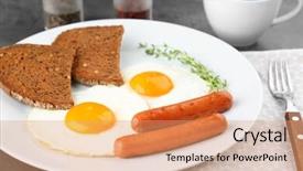  Presentation with tea break cookies - Presentation theme consisting of easy fried eggs with sausages background and a coral colored foreground