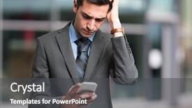  Presentation with phone - Presentation consisting of easy tips - puzzled man looking at his background and a dark gray colored foreground