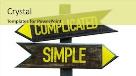  Presentation with simple - Slide deck with life complications - complicated - simple signpost isolated background and a yellow colored foreground