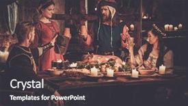  Presentation with ancient people - Audience pleasing presentation theme consisting of eat and drink in ancient backdrop and a dark gray colored foreground