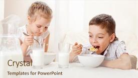  Presentation with breakfast cereal - Beautiful presentation design featuring eat breakfast family eating cereal backdrop and a sky blue colored foreground