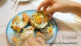  Presentation with eat - Theme enhanced with eat-chinese-hairy-crab background and a coral colored foreground