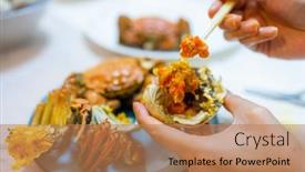  Presentation with eat - PPT layouts with eat-chinese-hairy-crab background and a coral colored foreground