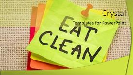  Presentation with clean - Beautiful slide set featuring eat clean reminder on sticky backdrop and a yellow colored foreground