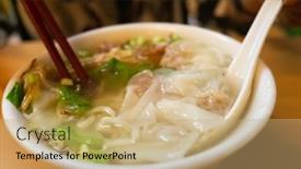  Presentation with noodles - PPT theme consisting of eat-wonton-noodles-with-soup background and a coral colored foreground