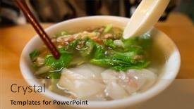  Presentation with eat - PPT theme enhanced with eat-wonton-noodles-with-soup background and a coral colored foreground