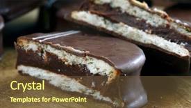  Presentation with biscuit - PPT theme having eatable - chocolate biscuit cookie alfajor background and a tawny brown colored foreground