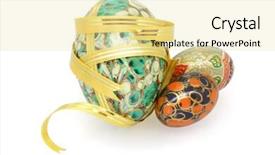  Presentation with ornament - Theme featuring eater eggs ornament in floral design isolated on white background background and a blonde colored foreground