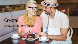  Presentation with eating - Presentation theme with eating a piece of chocolate background and a coral colored foreground