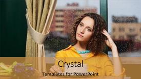  Presentation with young sing woman singing young - Slide set featuring eating a soup at restaurant background and a gold colored foreground