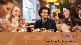  Presentation with happy holidays - Presentation with eating and drinking at restaurant background and a coral colored foreground