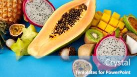  Presentation with blue food - PPT theme consisting of eating-and-food-concept-close background and a teal colored foreground