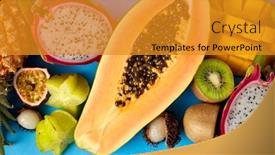  Presentation with blue food - Slides featuring eating-and-food-concept-close background and a gold colored foreground